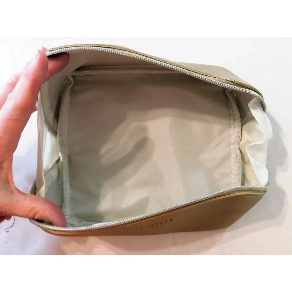 LBri Gold Cosmetic Bag Faux Leather Zipper 4x4x7.5 Compact Makeup Travel